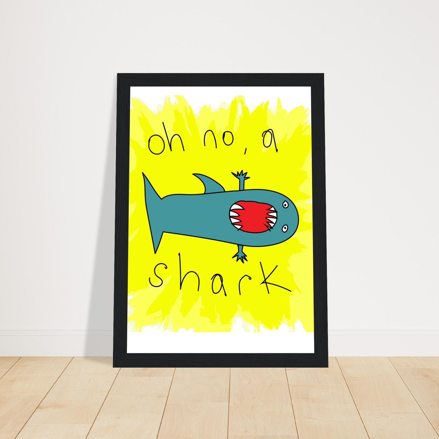 Oh no, a shark - Premium Matte Paper Wooden Framed Poster