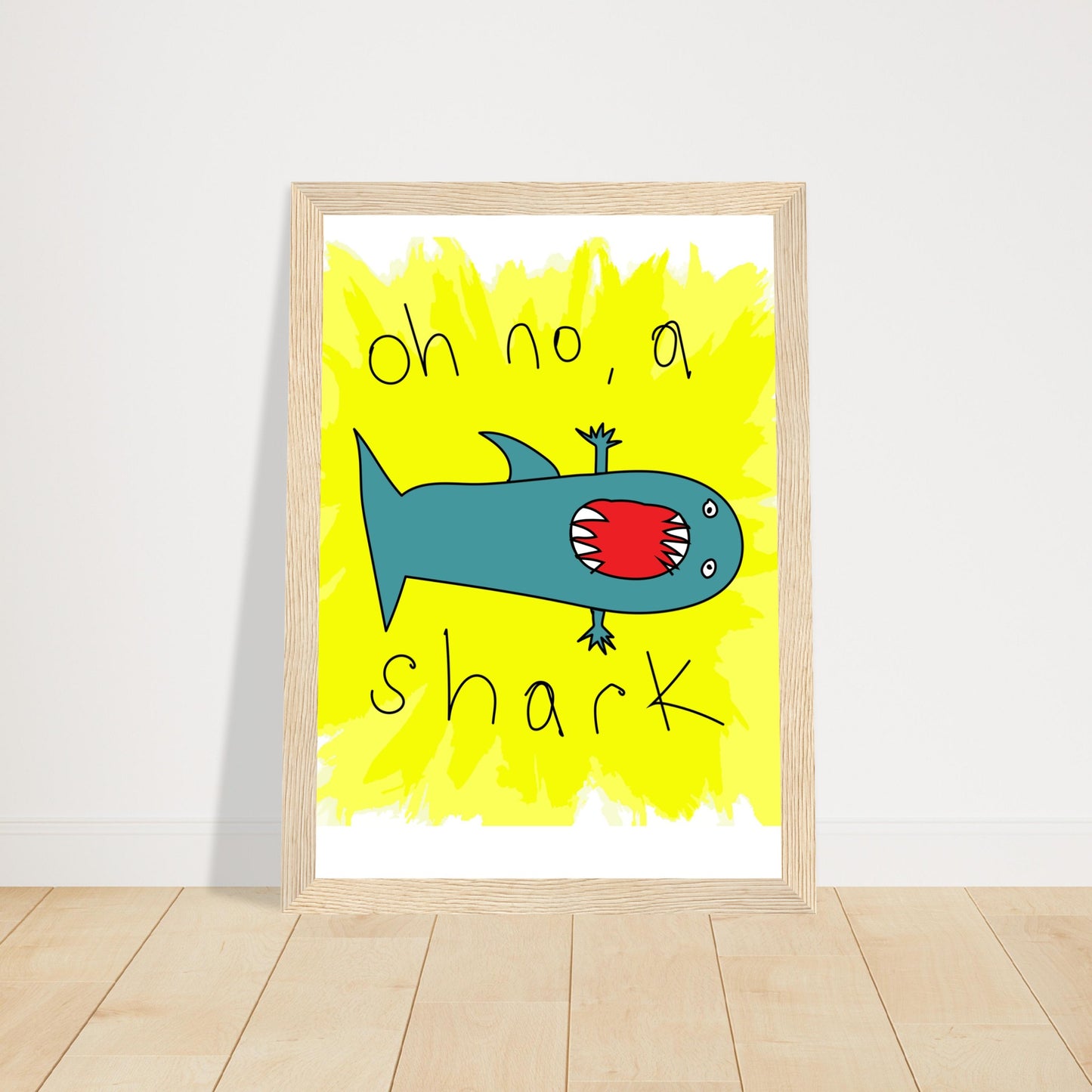 Oh no, a shark - Premium Matte Paper Wooden Framed Poster