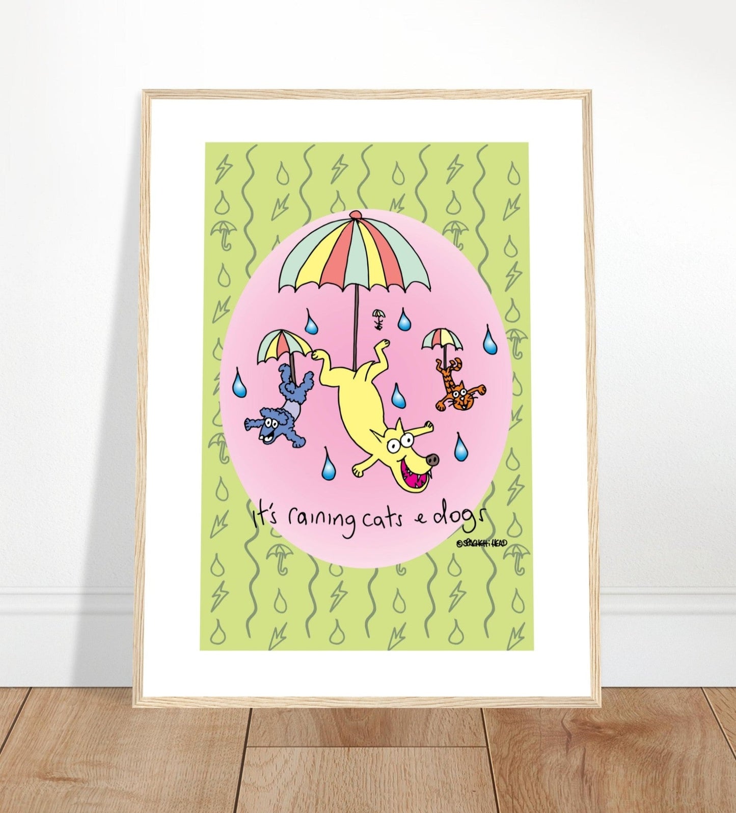 It's raining cats and dogs - Premium Matte Paper Wooden Framed Poster