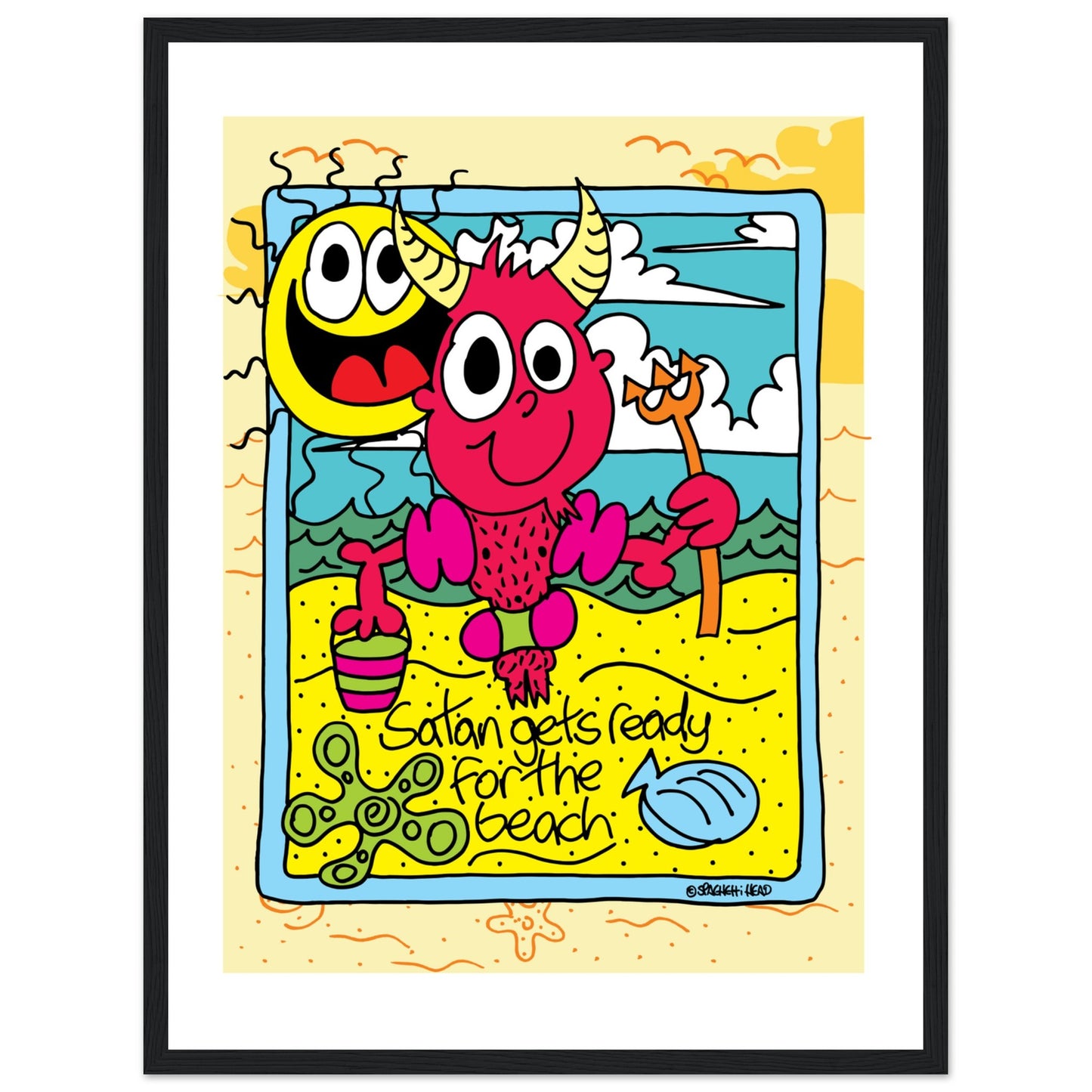 Satan gets ready for the beach - Premium Matte Paper Wooden Framed Poster