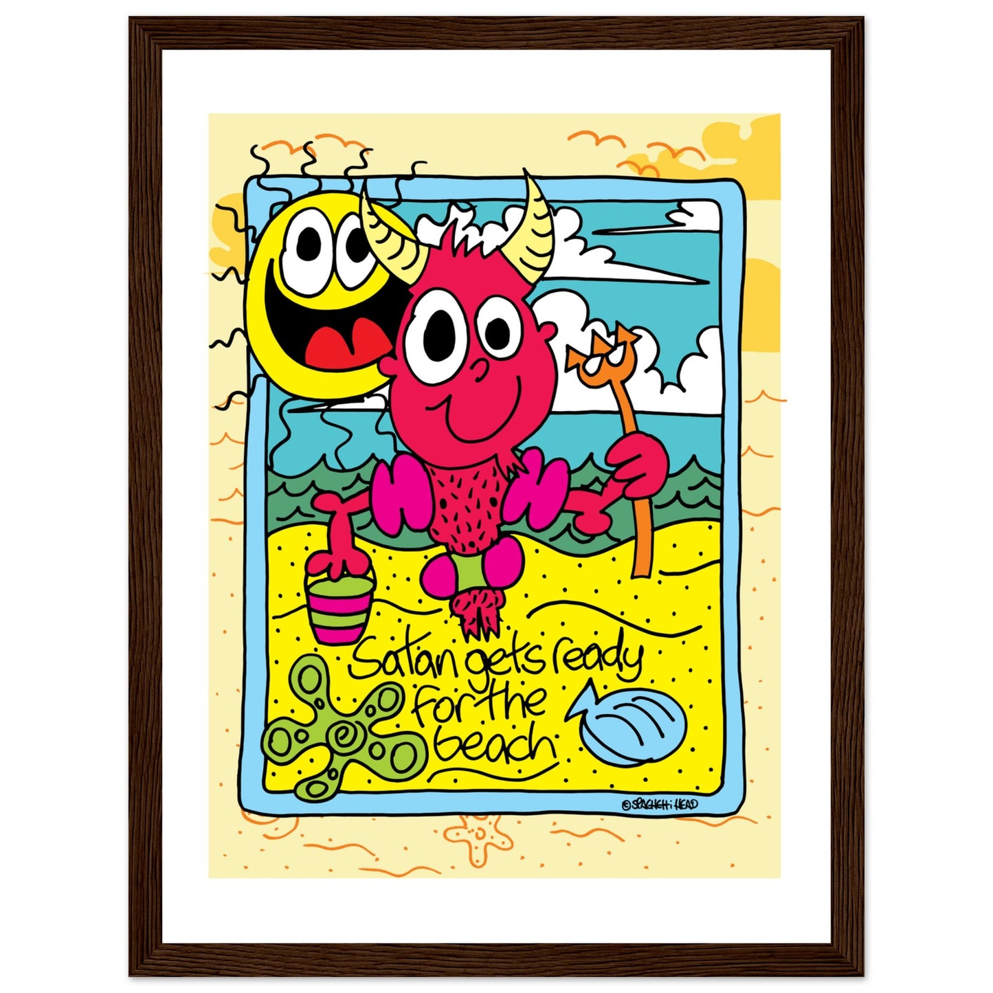 Satan gets ready for the beach - Premium Matte Paper Wooden Framed Poster