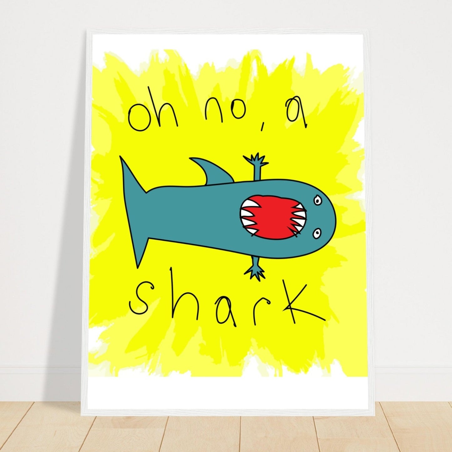 Oh no, a shark - Premium Matte Paper Wooden Framed Poster