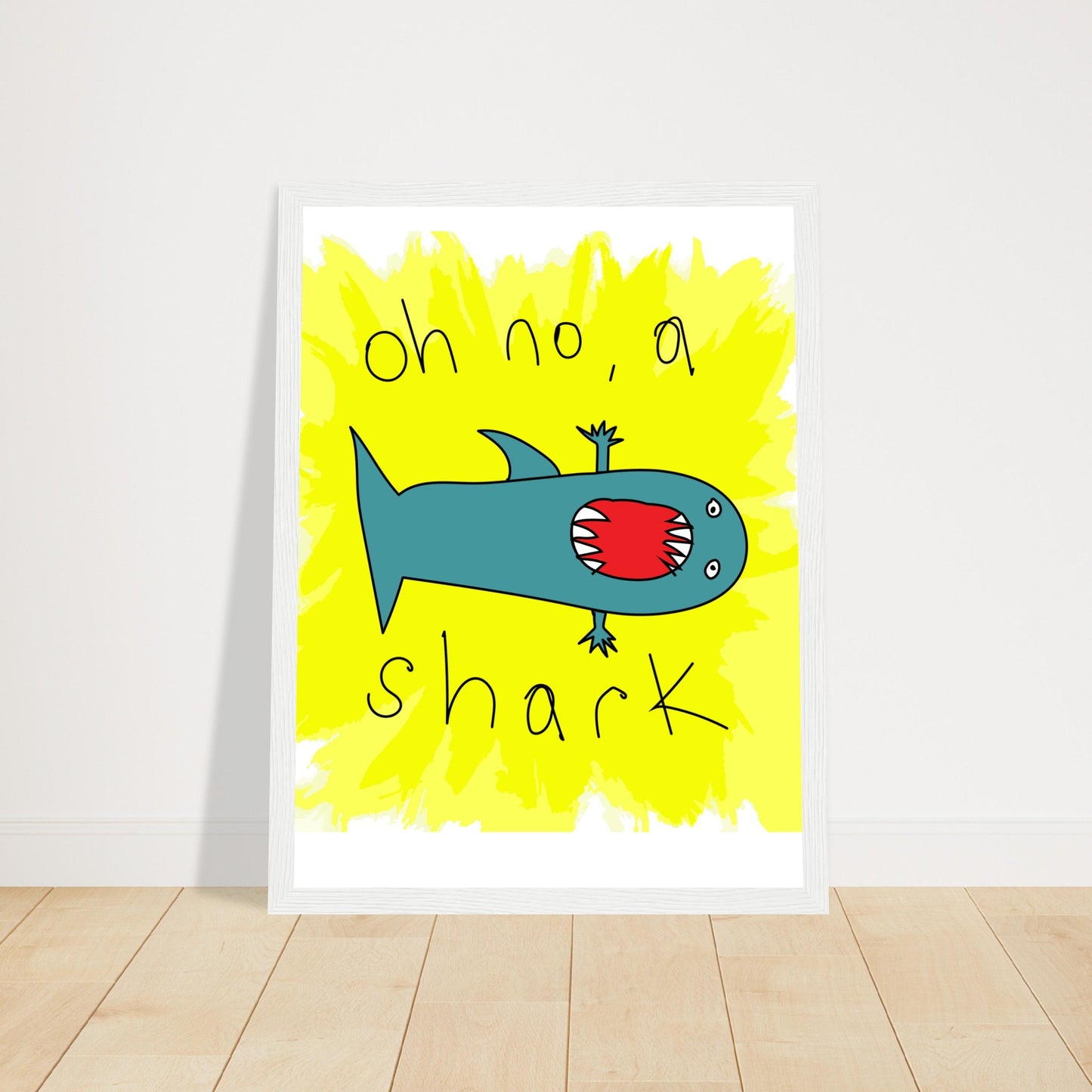 Oh no, a shark - Premium Matte Paper Wooden Framed Poster