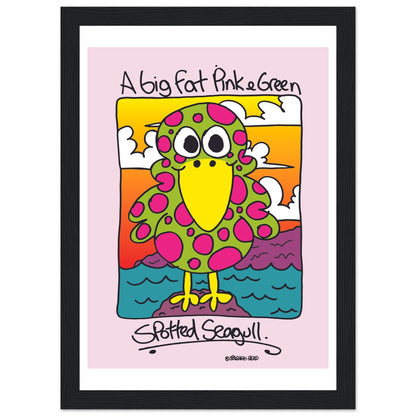 A big fat pink and greem spotted seagull - Premium Matte Paper Wooden Framed Poster