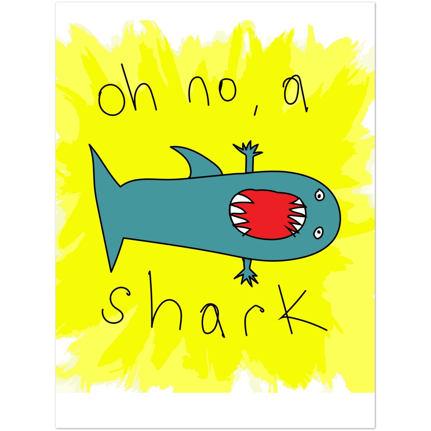 Oh no, a shark - Premium Matte Paper Wooden Framed Poster