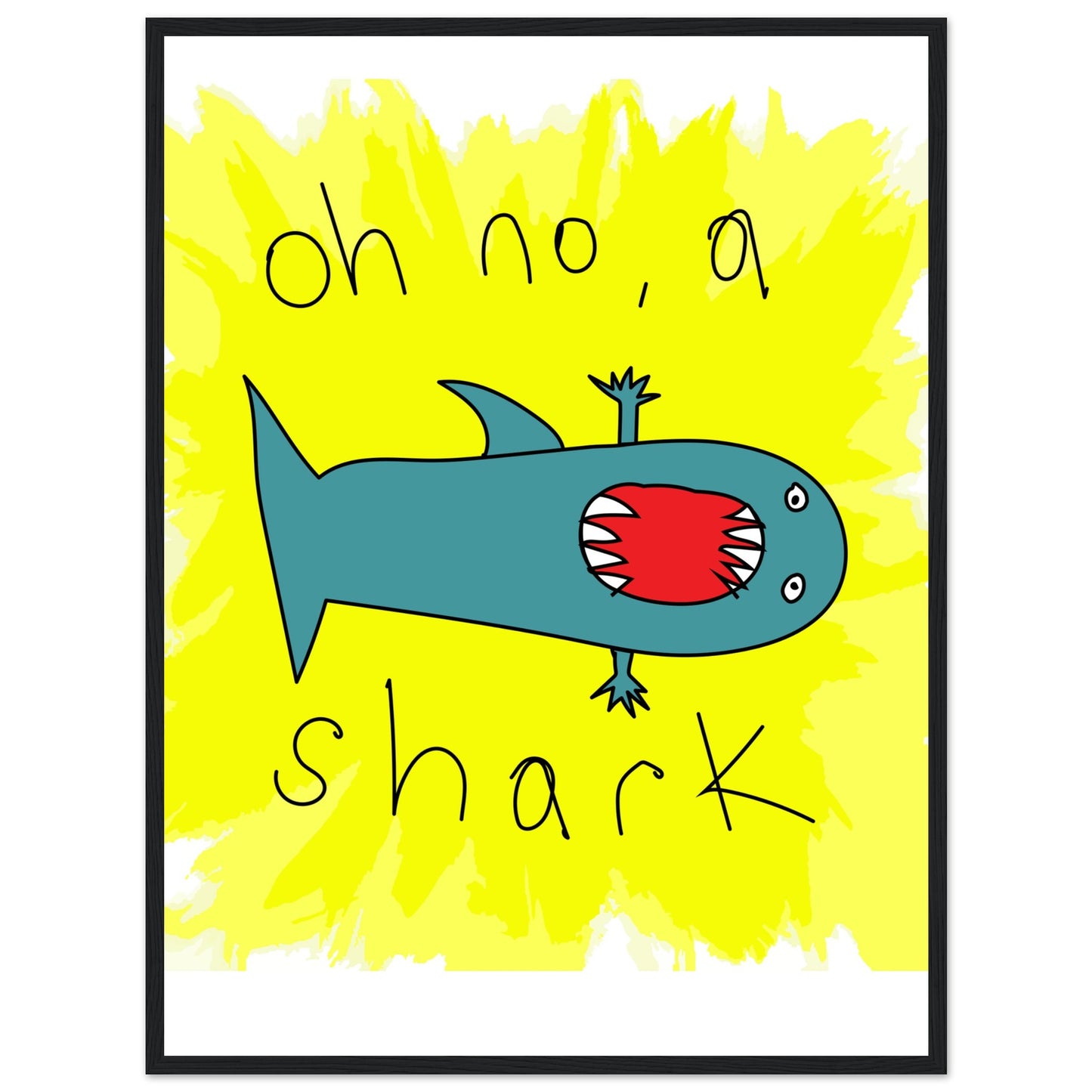 Oh no, a shark - Premium Matte Paper Wooden Framed Poster