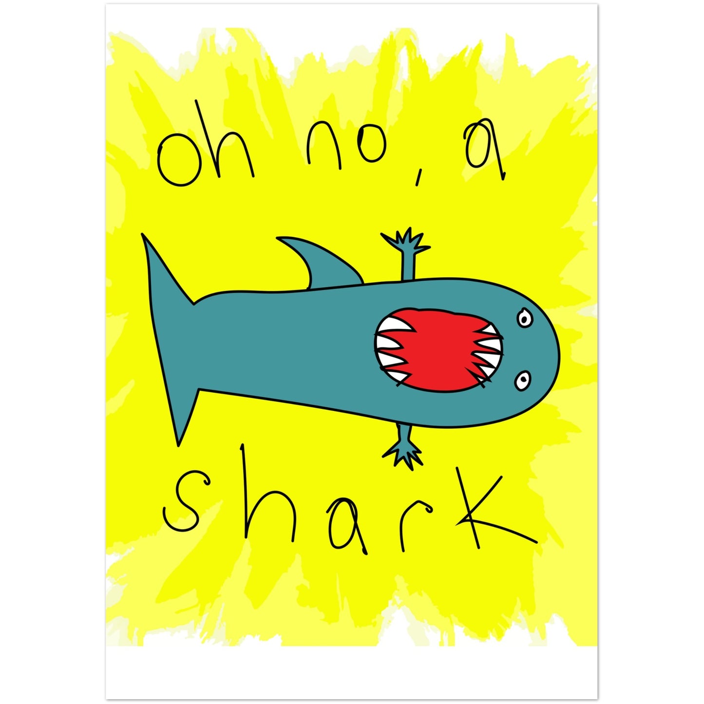 Oh no, a shark - Premium Matte Paper Wooden Framed Poster