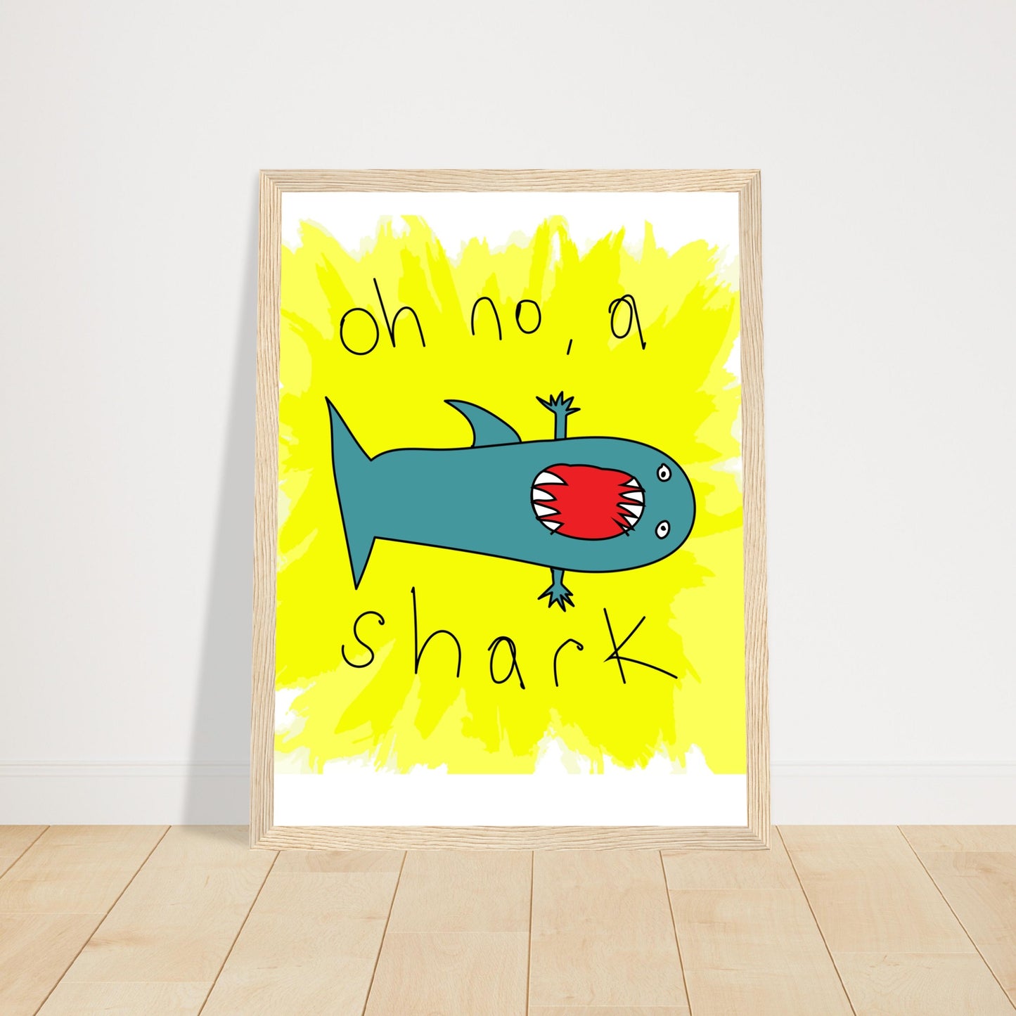 Oh no, a shark - Premium Matte Paper Wooden Framed Poster