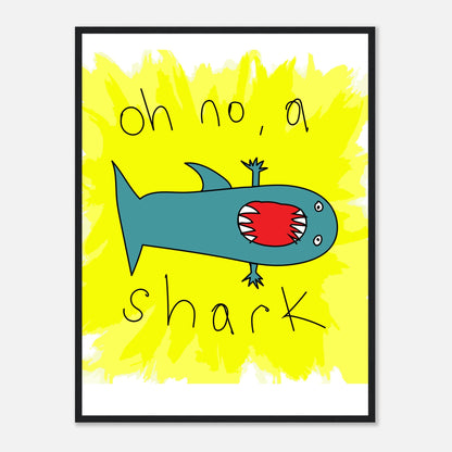 Oh no, a shark - Premium Matte Paper Wooden Framed Poster