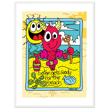 Satan gets ready for the beach - Premium Matte Paper Wooden Framed Poster