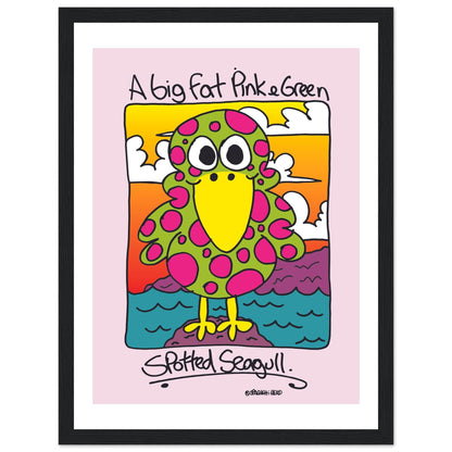 A big fat pink and greem spotted seagull - Premium Matte Paper Wooden Framed Poster