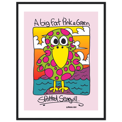 A big fat pink and greem spotted seagull - Premium Matte Paper Wooden Framed Poster