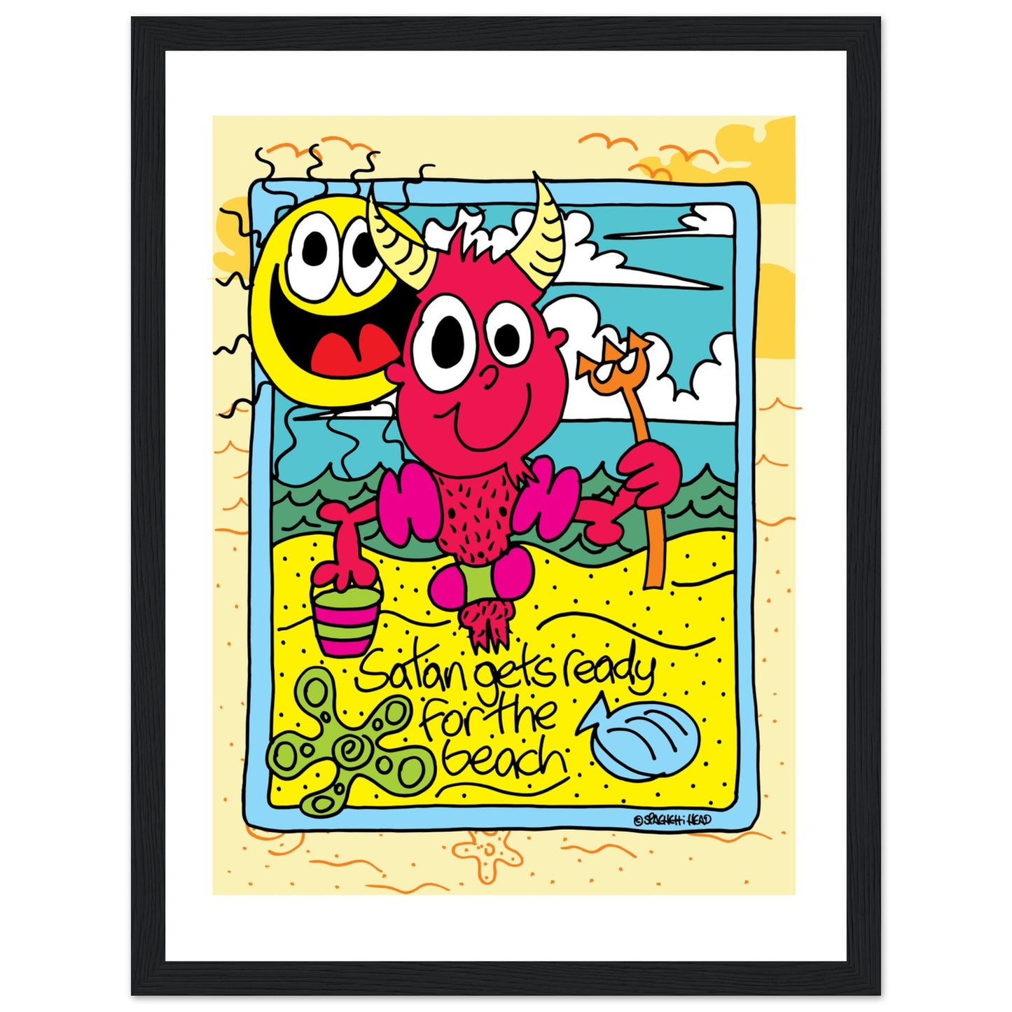 Satan gets ready for the beach - Premium Matte Paper Wooden Framed Poster