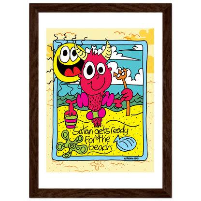 Satan gets ready for the beach - Premium Matte Paper Wooden Framed Poster