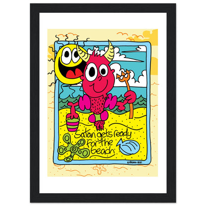 Satan gets ready for the beach - Premium Matte Paper Wooden Framed Poster