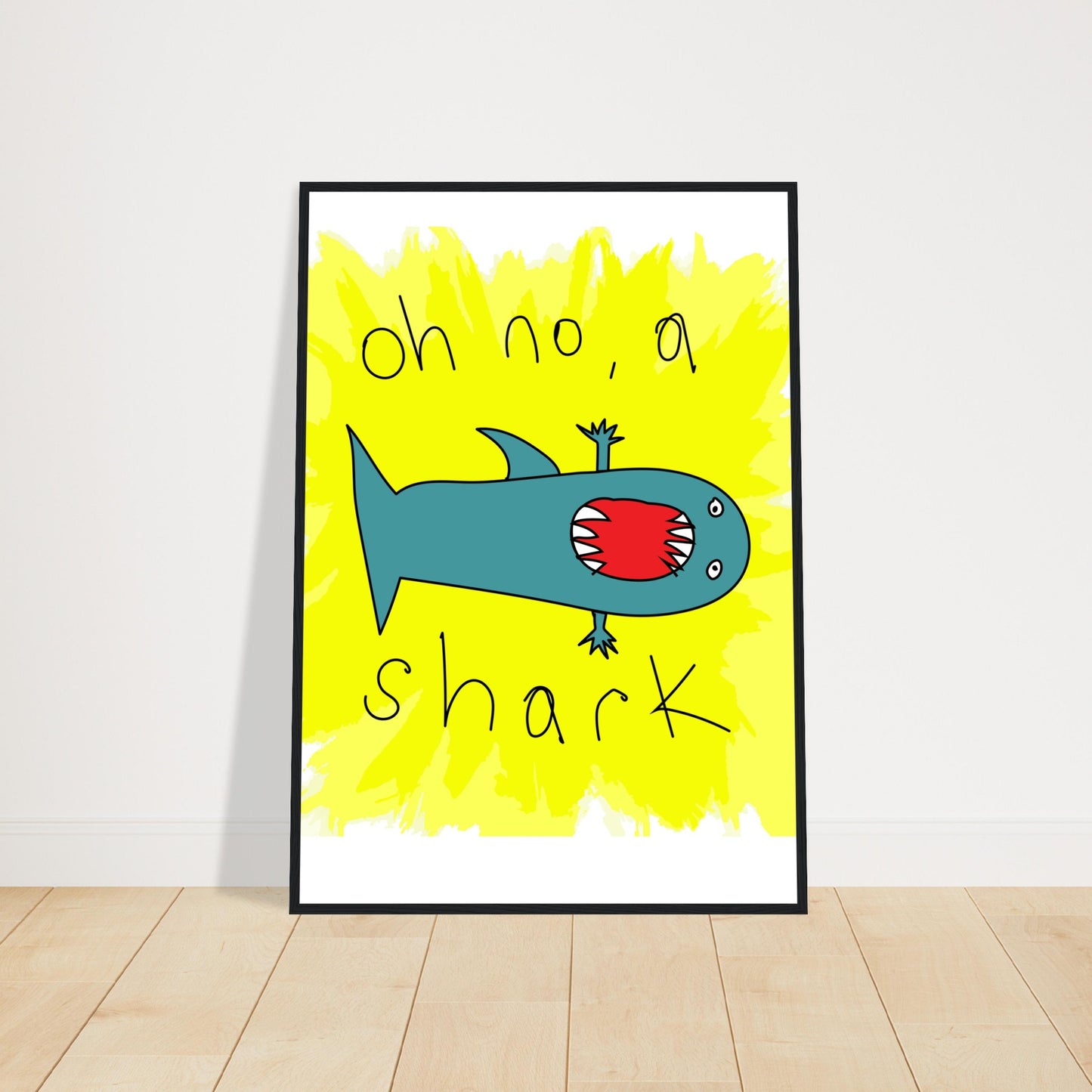 Oh no, a shark - Premium Matte Paper Wooden Framed Poster