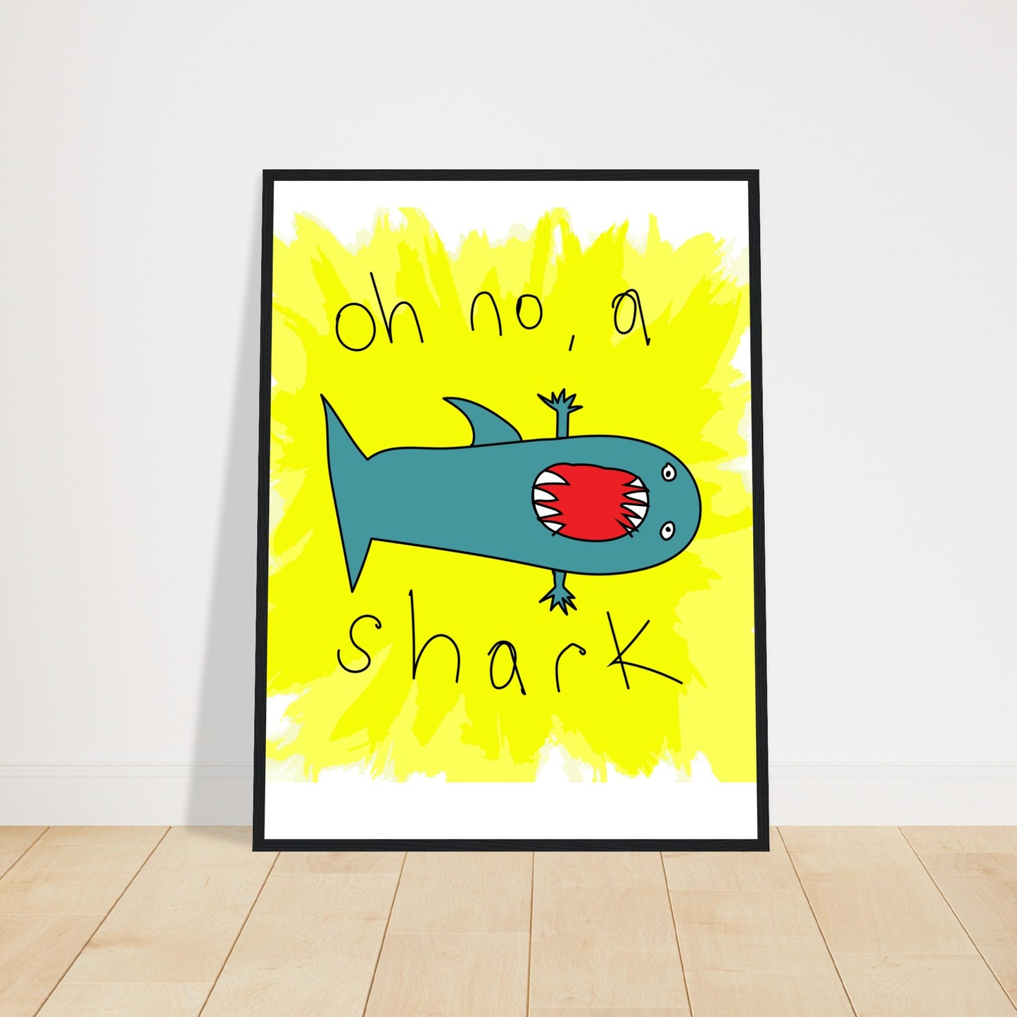 Oh no, a shark - Premium Matte Paper Wooden Framed Poster