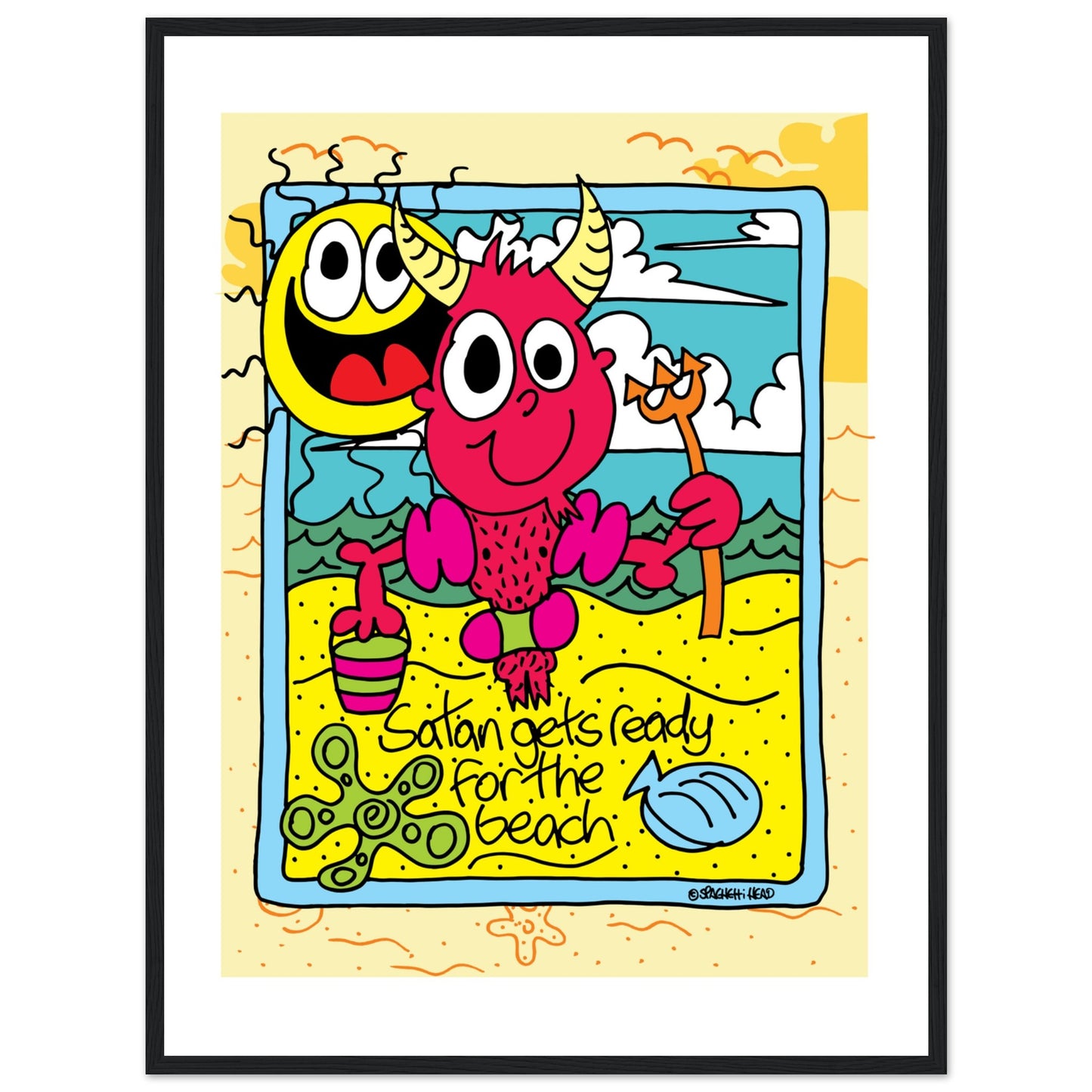 Satan gets ready for the beach - Premium Matte Paper Wooden Framed Poster