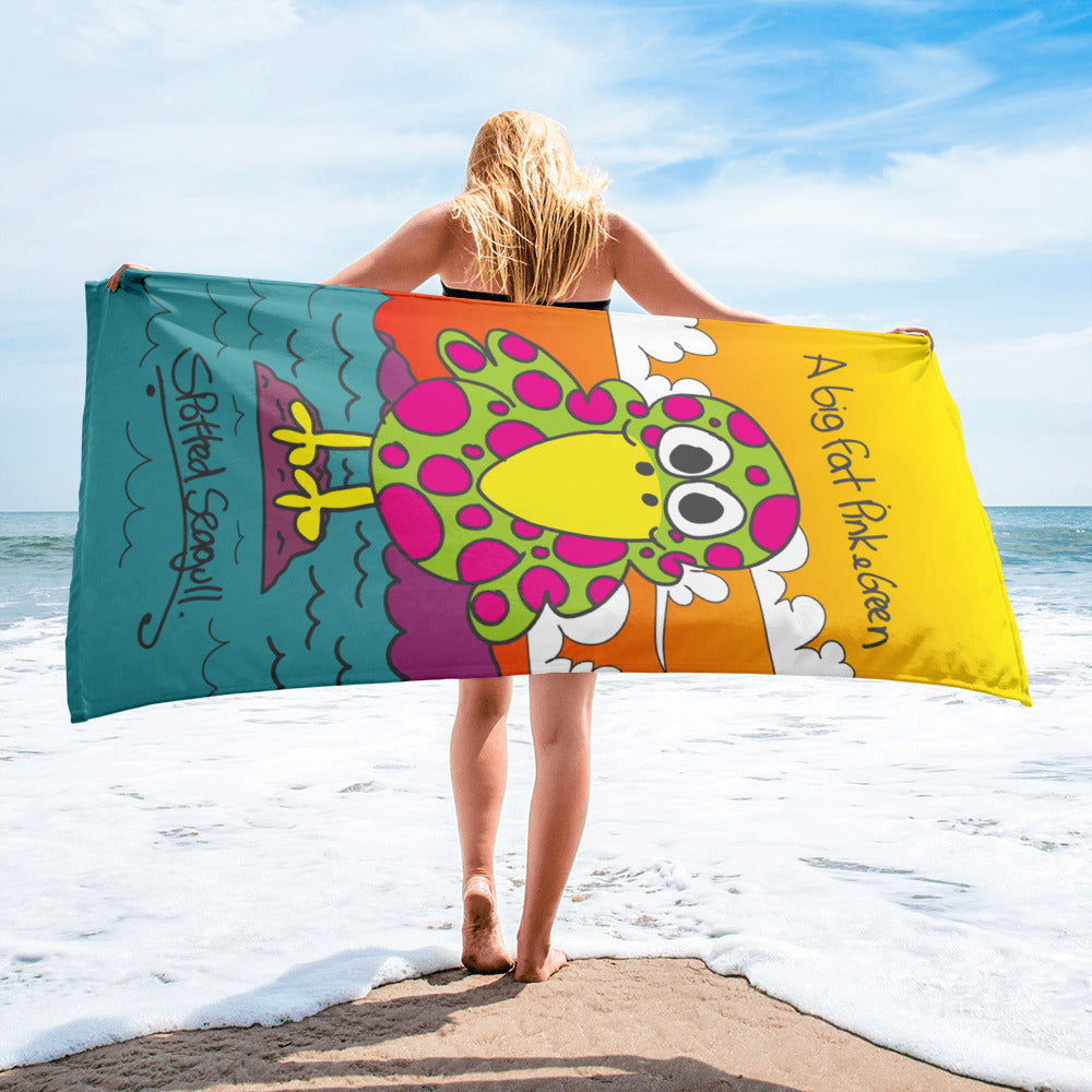 A Big Fat Pink and Green Spotted Seagull - Towel