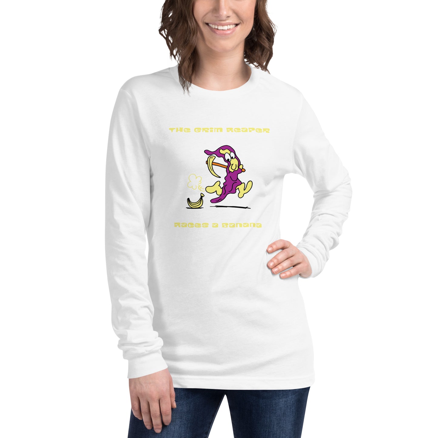 The Grim Reaper races a Banana - Women's Long Sleeve Tee