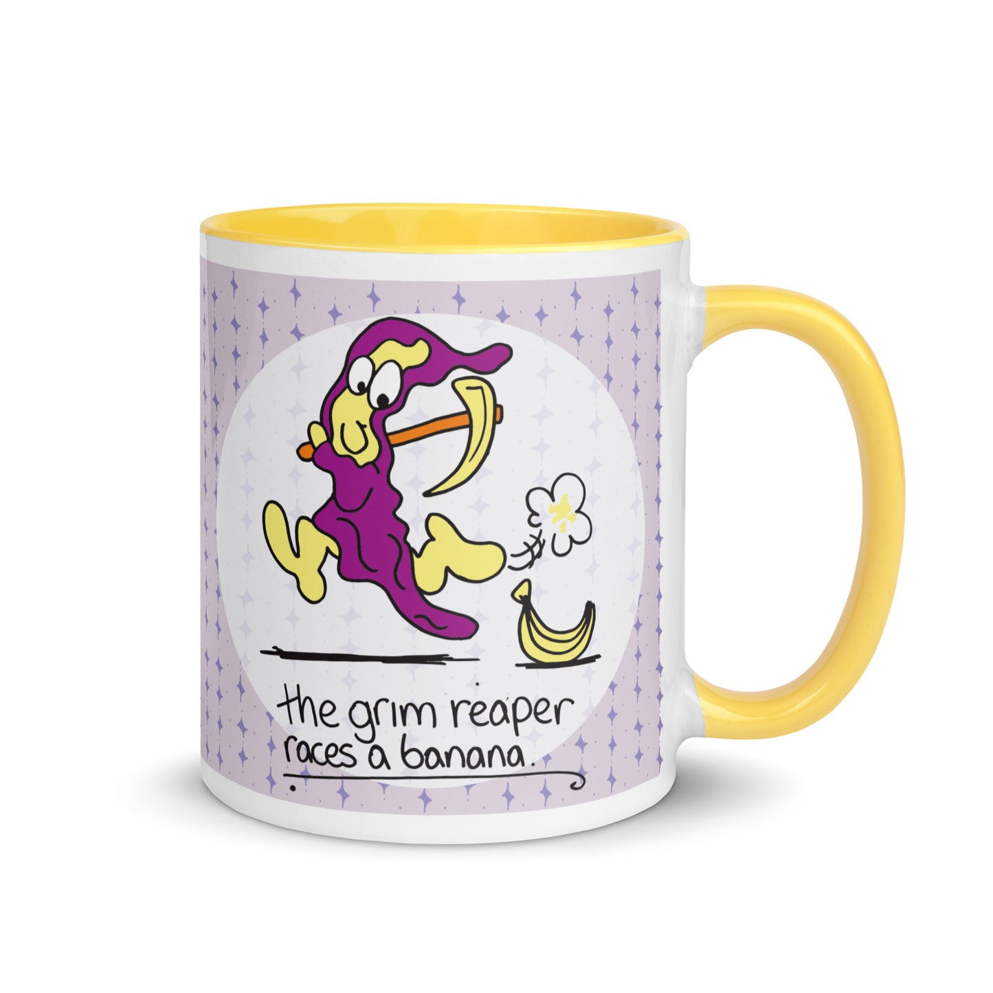 The Grim Reaper races a Banana - Mug with Color Inside