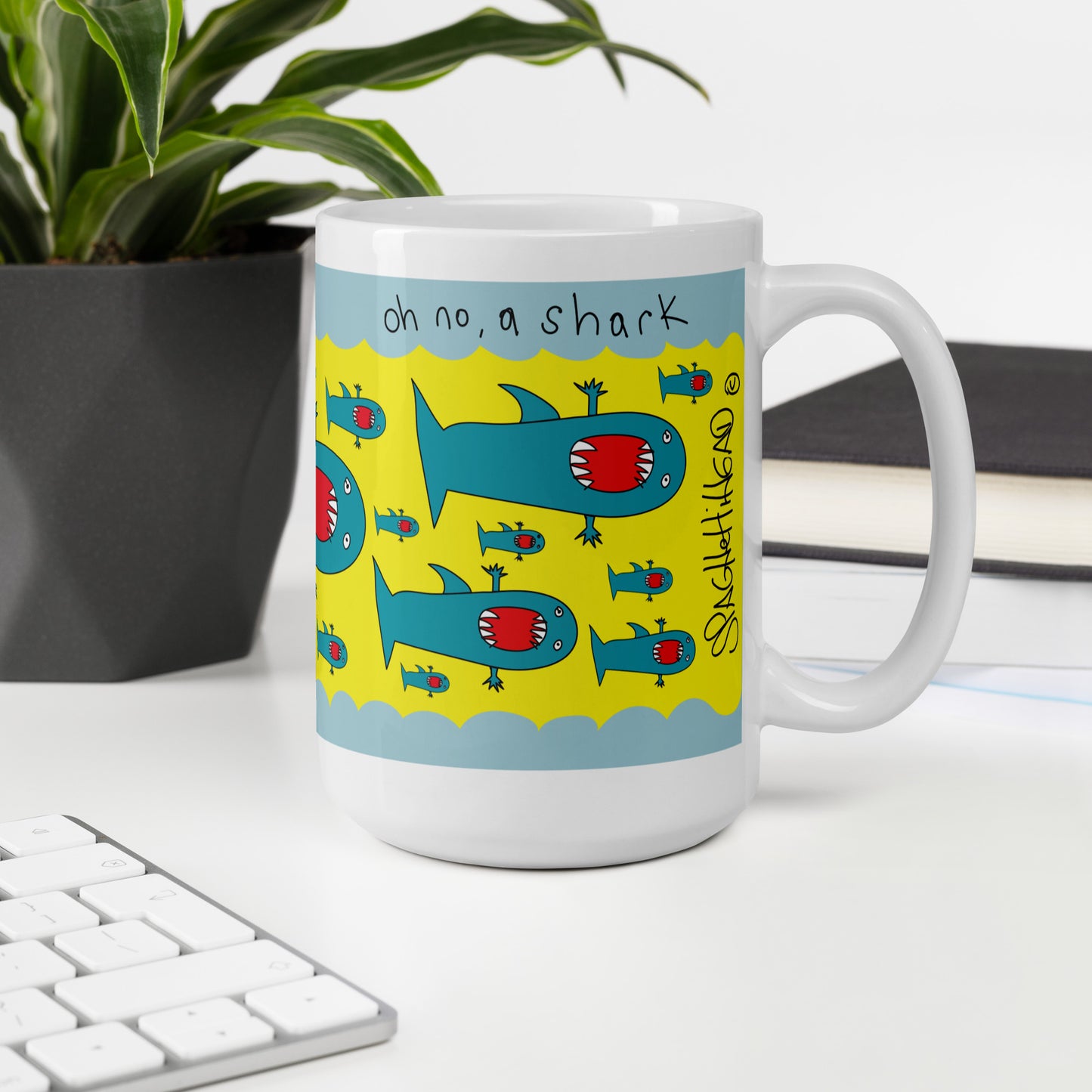 Oh no, a Shark - White glossy mug